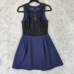 BCBG Generation Dress Womens Size 6 Navy Blue Black Mesh Lace Fit Flare New Tags